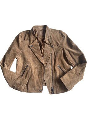 Blank NYC 100% Leather Suede Moto Jacket Tan Women's Medium Neutral Festival